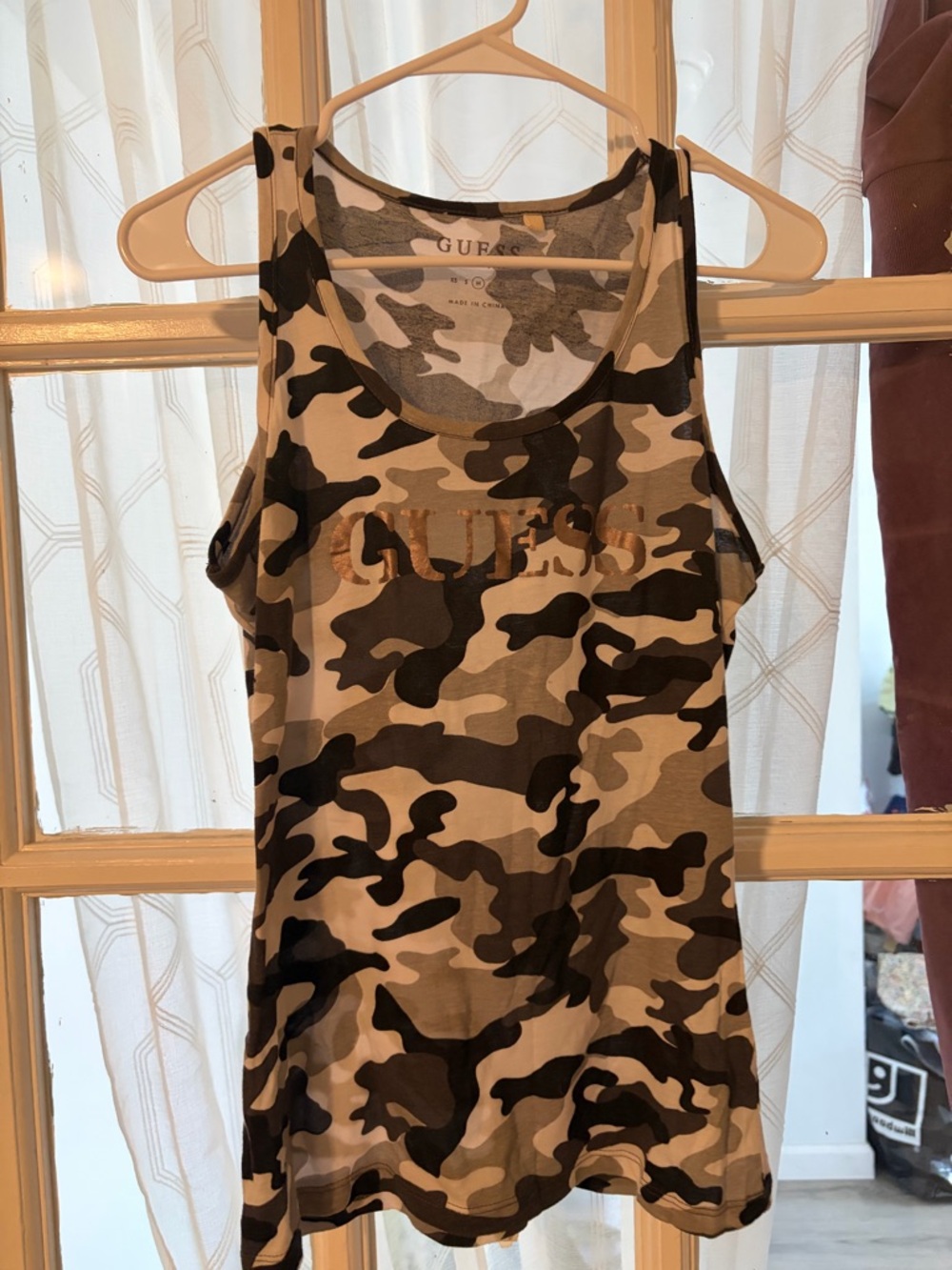 Guess Camo Tank with Metallic Logo in Black & Gray